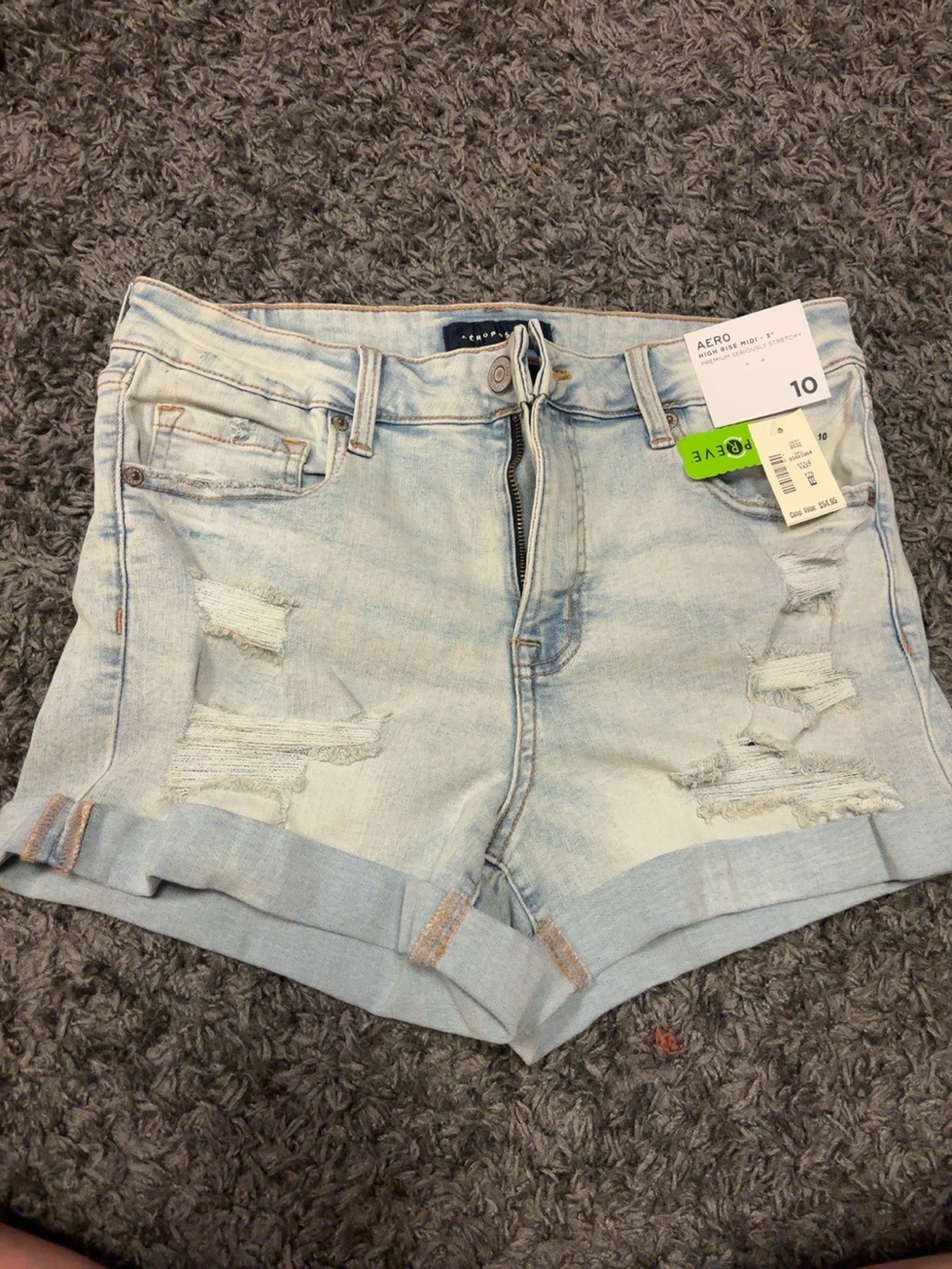 NWT Aeropostale High Rise Midi Distressed Denim Shorts - Size 10